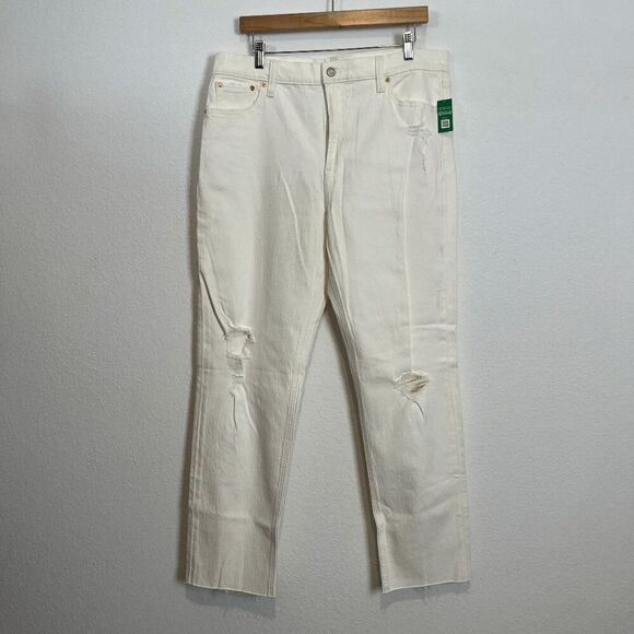 Gap White Destroyed Denim High Rise Cheeky Straight Jeans Womens Size 33/16T NWT - Picture 2 of 5